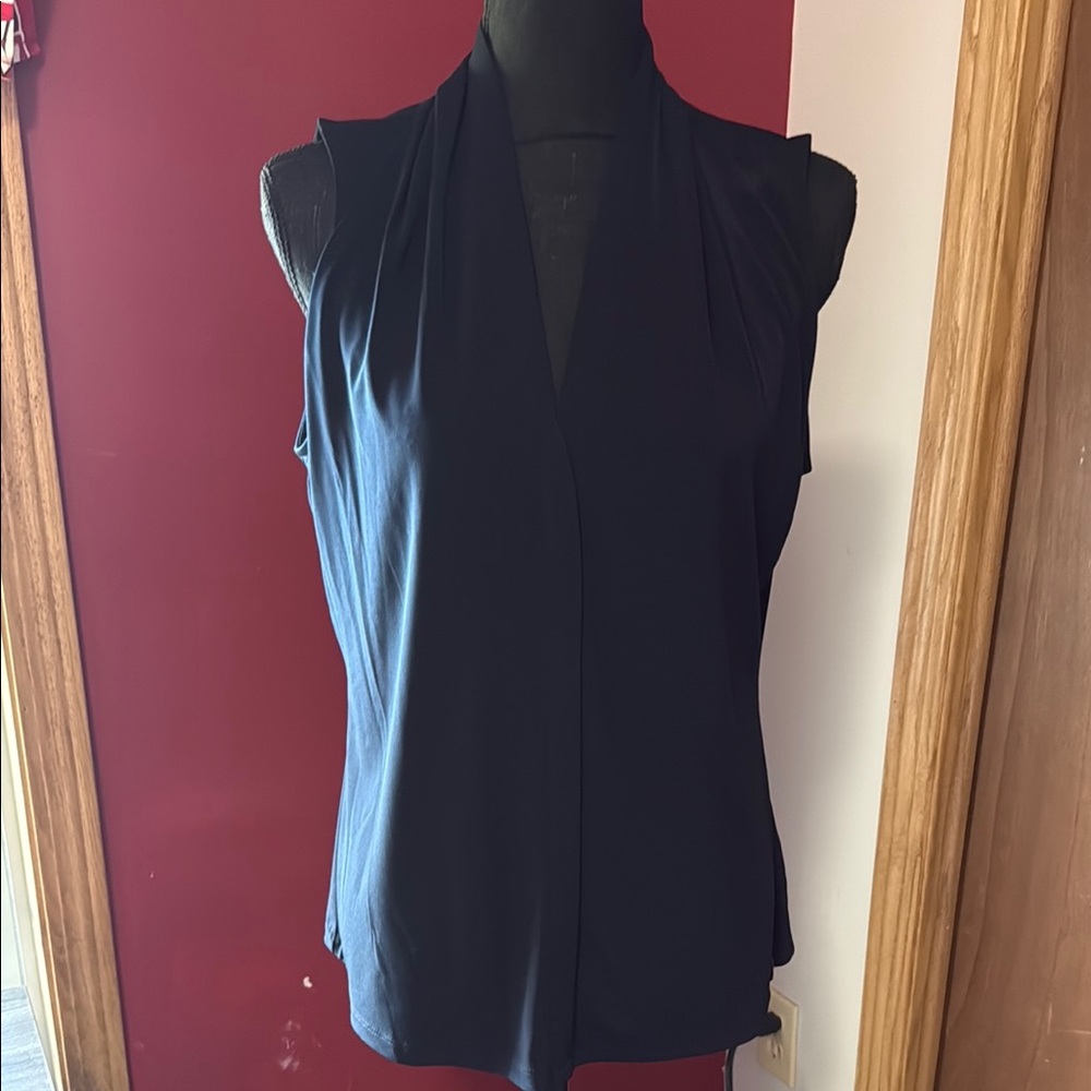 Calvin Klein Collection Black and Blue Raglan Sleeveless Blouse